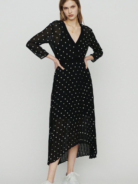 Maje Dresses & Skirts - Maje Rivolio Embroidered Daisy High‑Low Pleated Dress